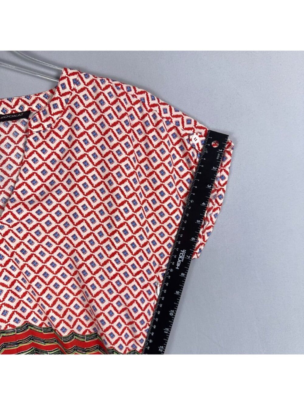 Kookai Wrap dress Womens Size 38 Red White Max Studio Geometric Print Cap Sleeve - Picture 11 of 12